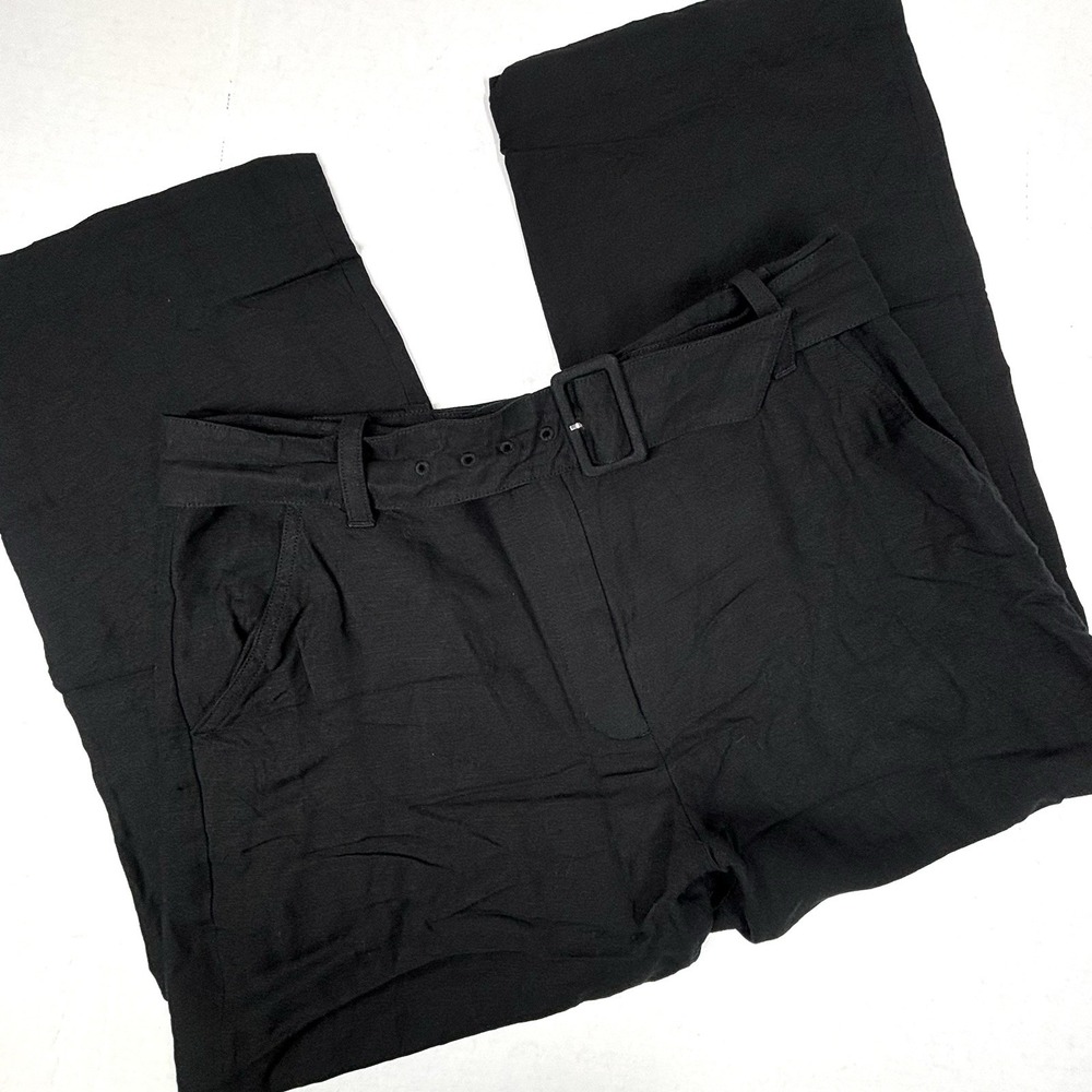 Club Monaco Linen Bld Crop Capri Pants Black Womens 10 Belted Cuffed Summer EUC